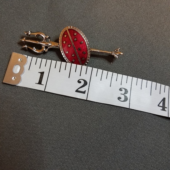 VTG cufflinks tie bar set red silver tone trident - Picture 6 of 11